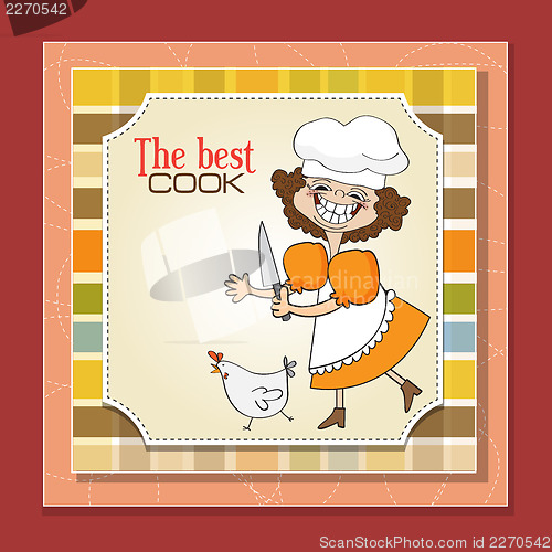 Image of the best cook certificate with funny cook who runs a chicken