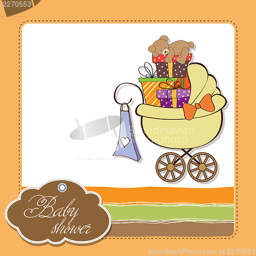 Image of baby shower card with gift boxes