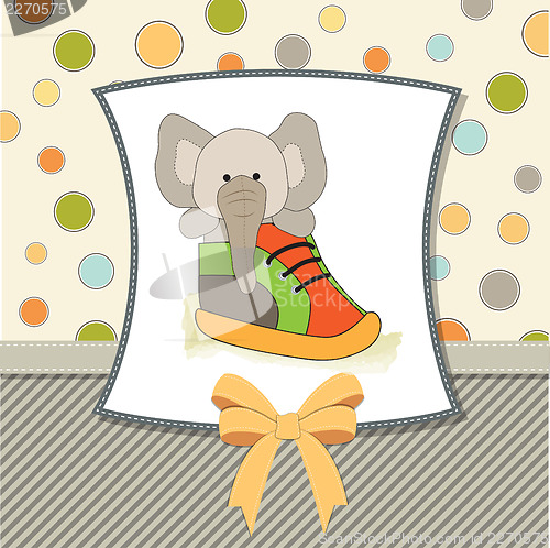 Image of happy birthday card with an elephant hidden in a shoe