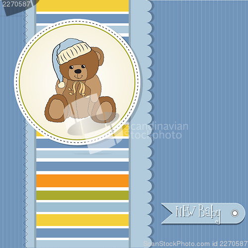 Image of baby shower card with sleepy teddy bear