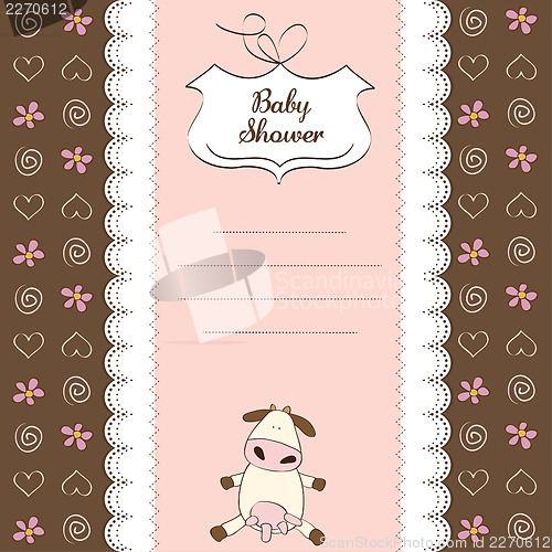 Image of new baby girl announcement card with cow
