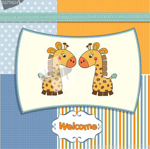 Image of welcome twins baby card with giraffe