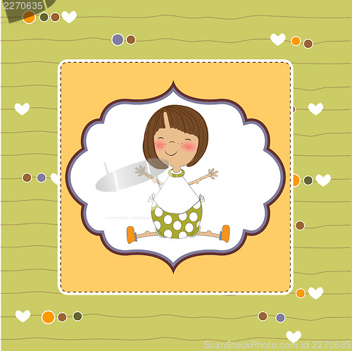 Image of new baby girl announcement card with little girl