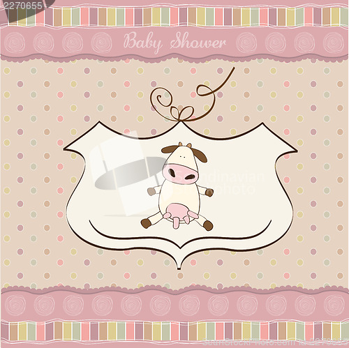 Image of new baby girl announcement card with cow