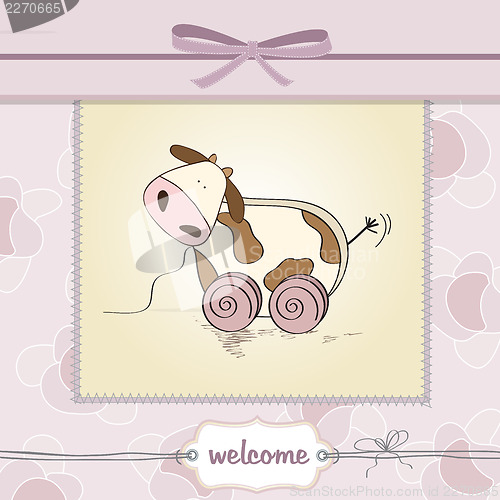 Image of Baby shower card with cute cow toy