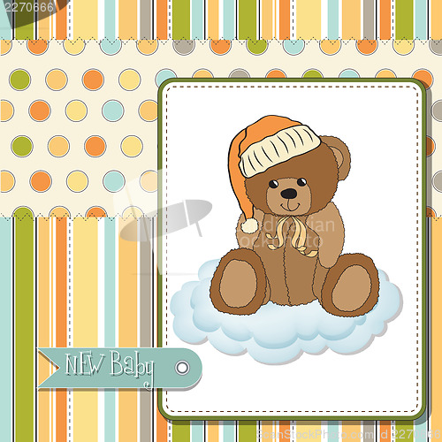 Image of baby shower card with sleepy teddy bear