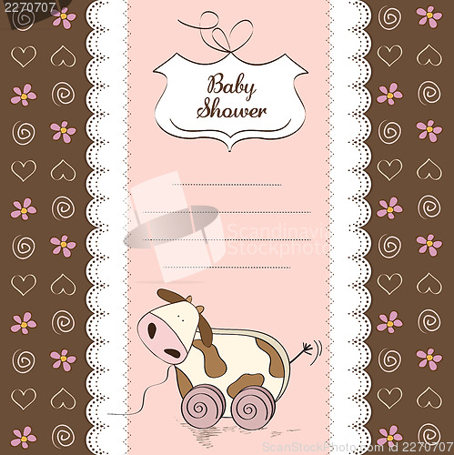 Image of Baby shower card with cute cow toy