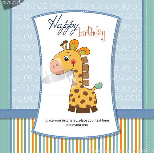 Image of birthday card with giraffe toy