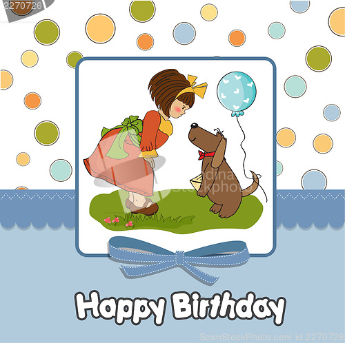 Image of young girl and her dog in a wonderful birthday greeting card