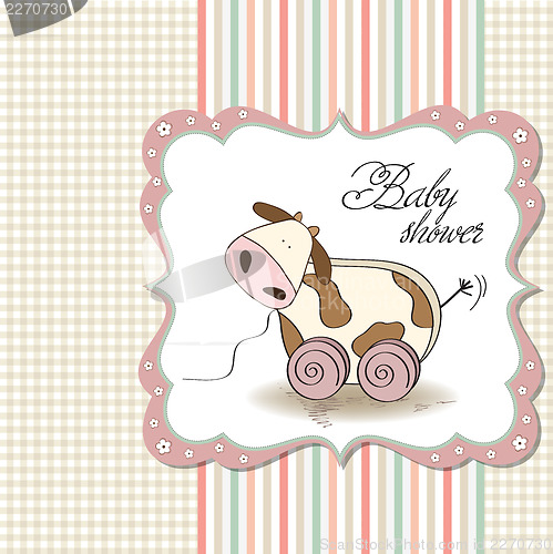 Image of Baby shower card with cute cow toy