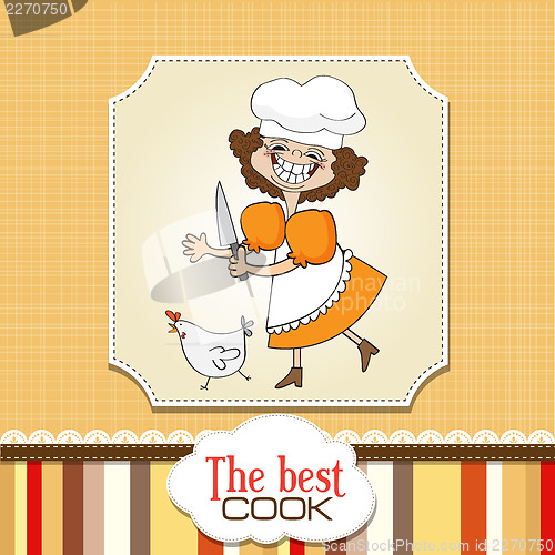 Image of the best cook certificate with funny cook who runs a chicken