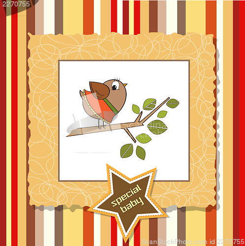 Image of welcome card with funny little bird