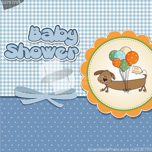 Image of baby shower card with long dog and balloons