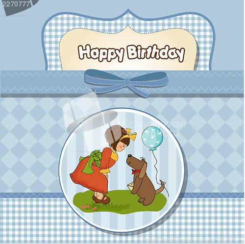 Image of young girl and her dog in a wonderful birthday greeting card