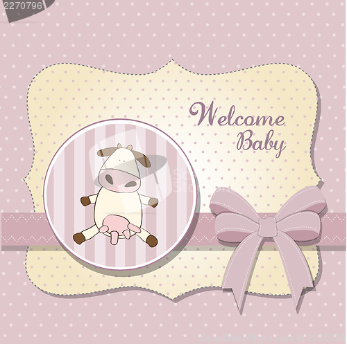 Image of new baby girl announcement card with cow