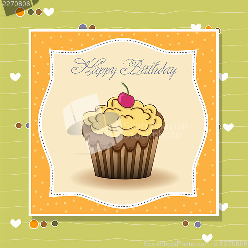 Image of cute happy birthday card with cupcake