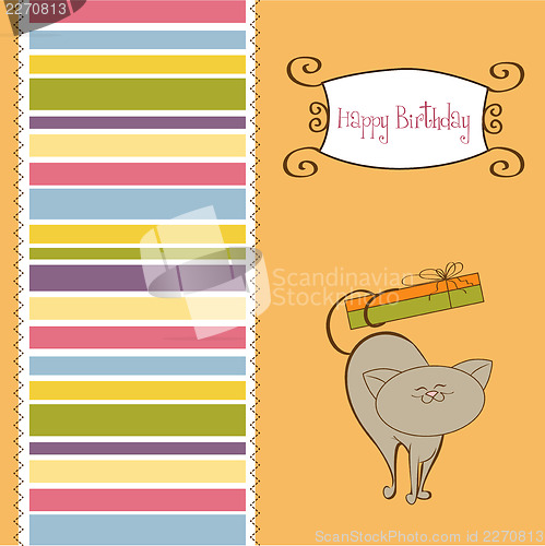Image of happy birthday card with cute cat