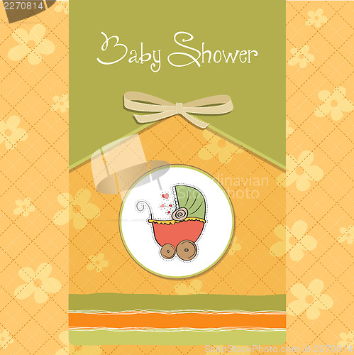 Image of delicate baby shower card with pram