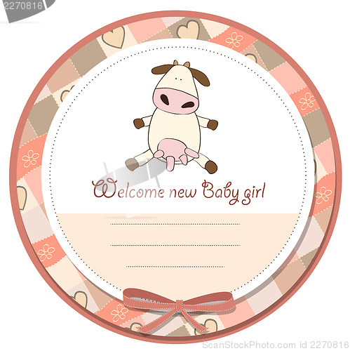 Image of new baby girl announcement card with cow