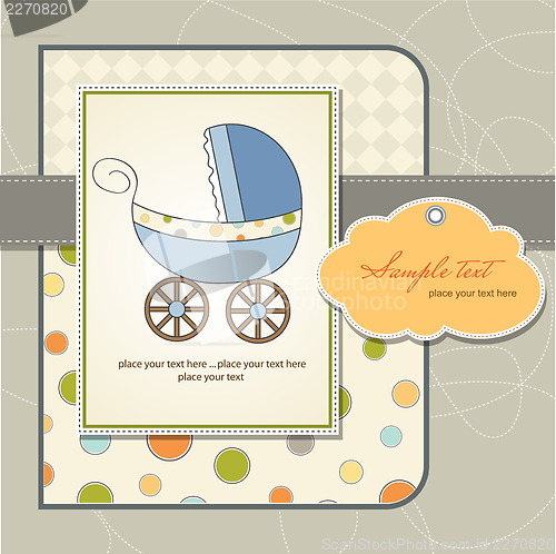 Image of baby boy shower card with stroller