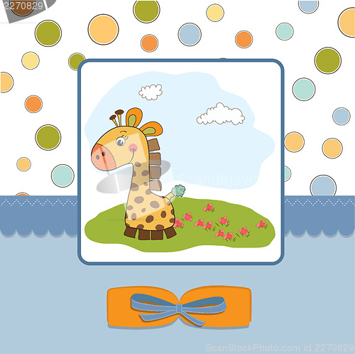 Image of new baby announcement card with giraffe