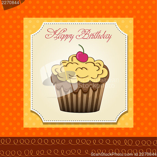 Image of cute happy birthday card with cupcake