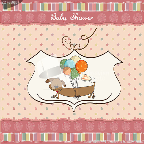 Image of baby shower card with long dog and balloons