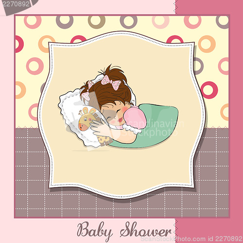 Image of baby shower card with little girl and her toy