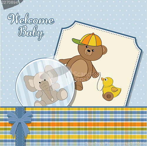 Image of cute greeting card with boy teddy bear
