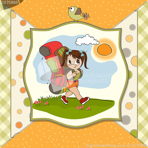 Image of Traveling tourist girl with backpack