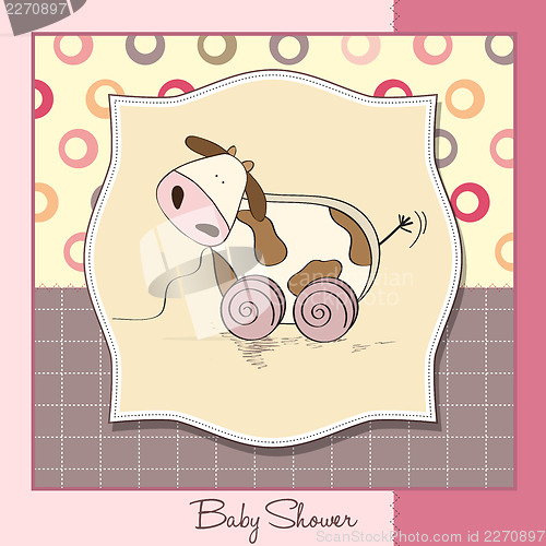Image of Baby shower card with cute cow toy