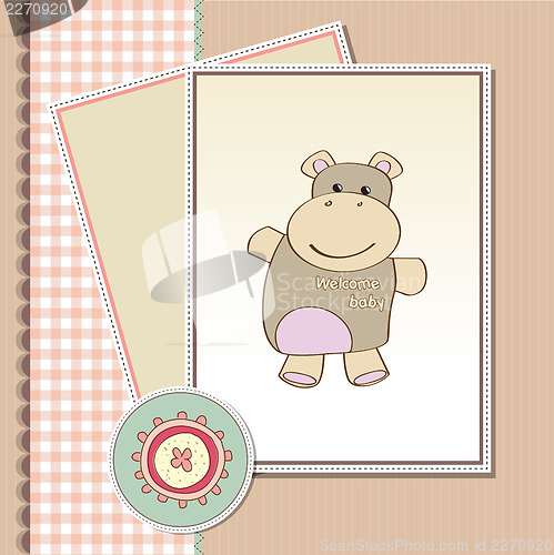 Image of childish baby shower card with hippo toy