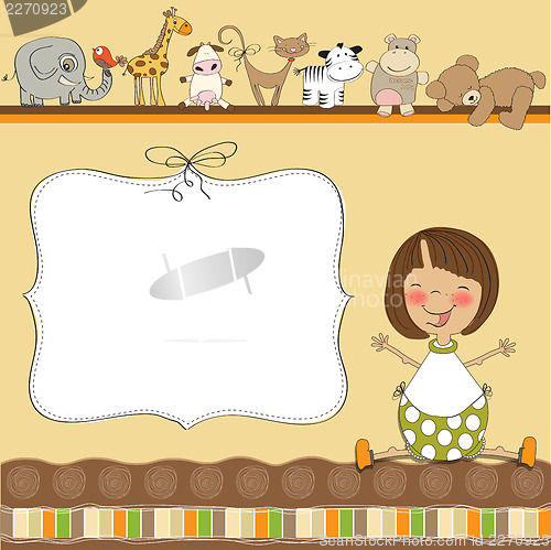 Image of new baby girl announcement card with little girl