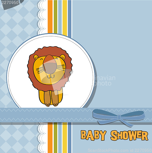 Image of childish baby shower card with cartoon lion