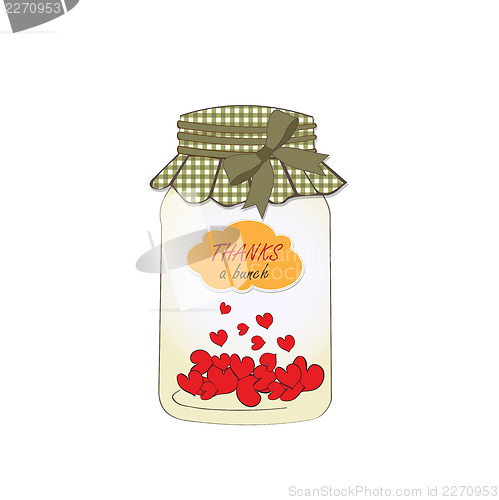 Image of Thank you greeting card with hearts plugged into the jar