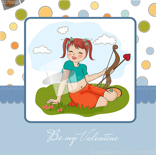 Image of young pretty girl with cupid bow. valentine's day cardy