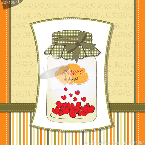 Image of Thank you greeting card with hearts plugged into the jar