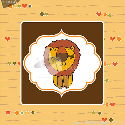 Image of childish baby shower card with cartoon lion