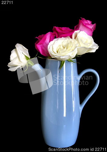Image of Blue Pitcher with Roses