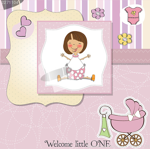 Image of new baby girl announcement card with little girl