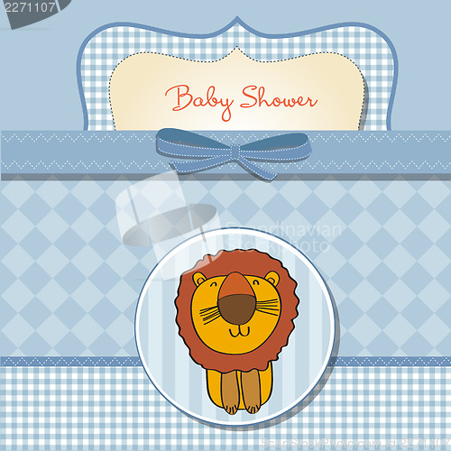 Image of childish baby shower card with cartoon lion