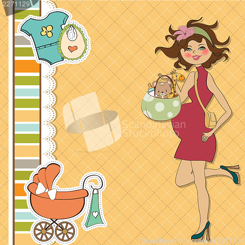 Image of baby announcement card with pregnant woman