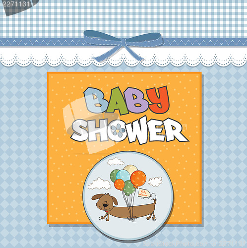 Image of baby shower card with long dog and balloons