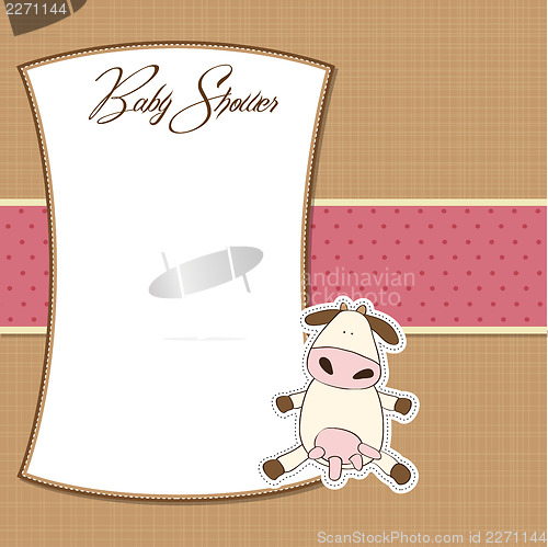 Image of new baby girl announcement card with cow