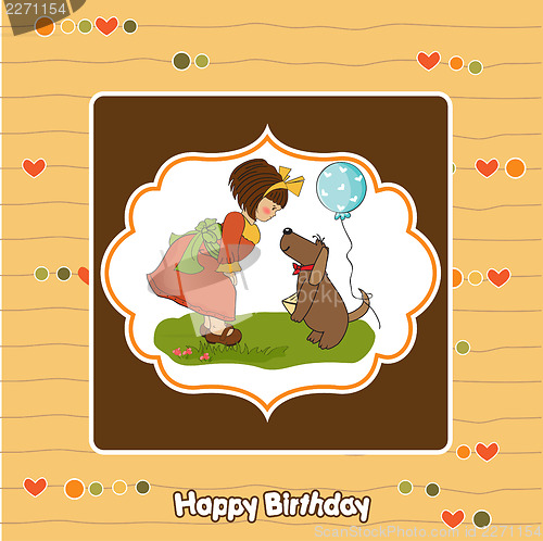 Image of young girl and her dog in a wonderful birthday greeting card