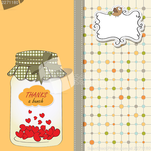 Image of Thank you greeting card with hearts plugged into the jar