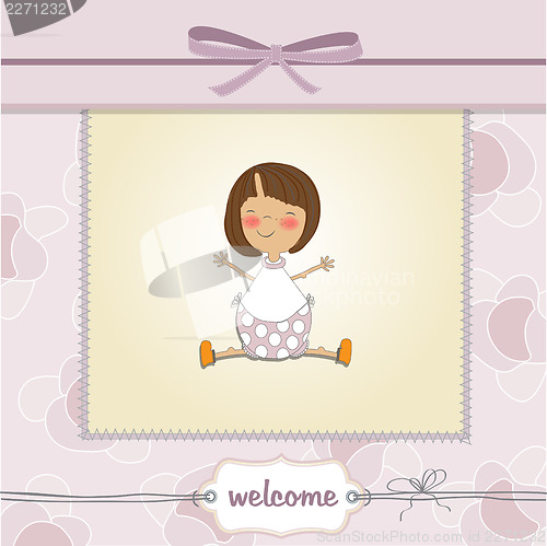 Image of new baby girl announcement card with little girl