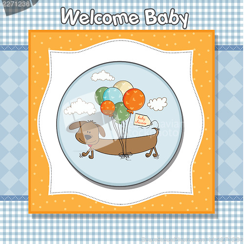 Image of baby shower card with long dog and balloons