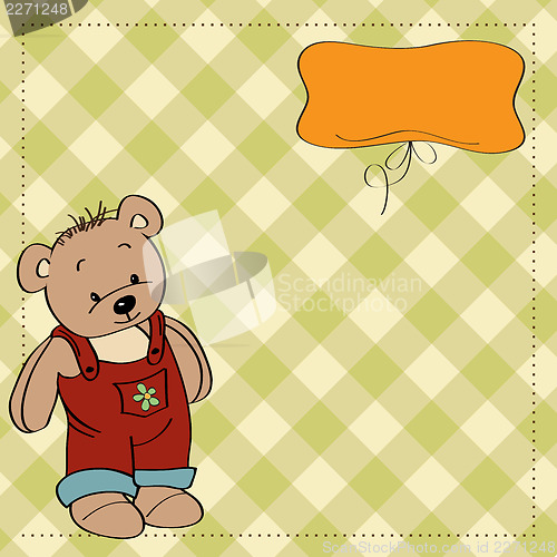 Image of customizable childish card with funny teddy bear