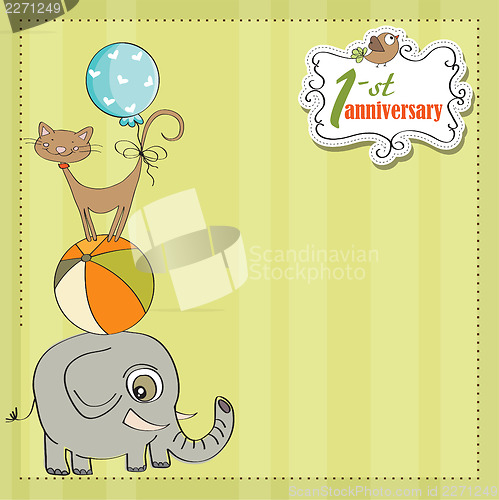 Image of first anniversary card with pyramid of animals